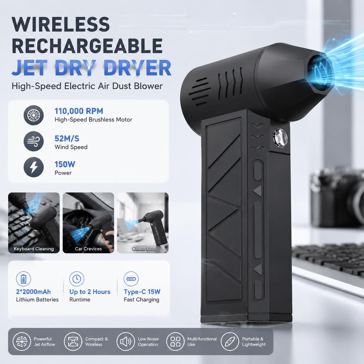 Home Office Tech Gadgets - Souffleur d'air électrique 110000 tr/min, 3
